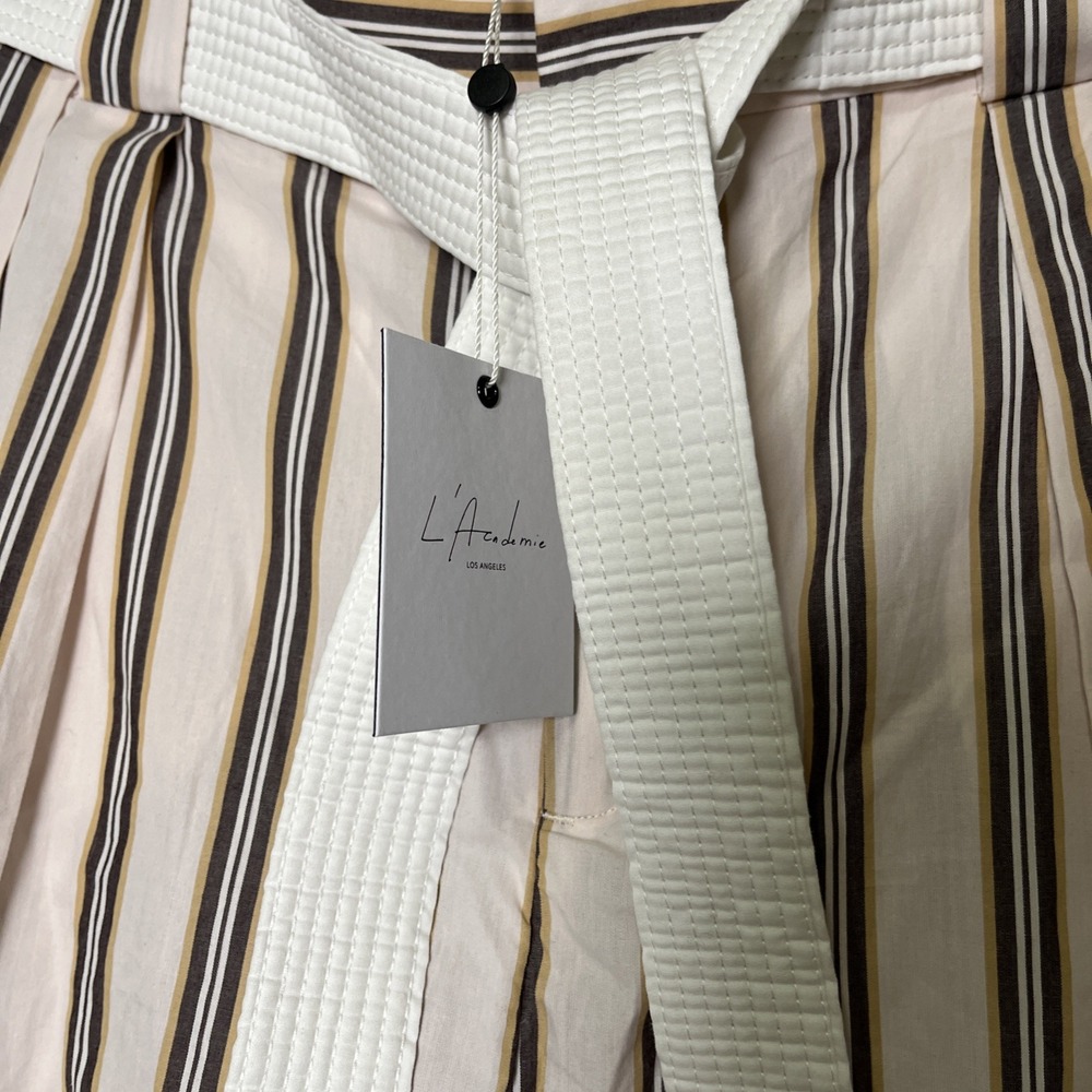 L'ACADEMIE NWT The Raylee Pant Pink Baron Striped Wide Leg Belted Womens Size L - Picture 3 of 10
